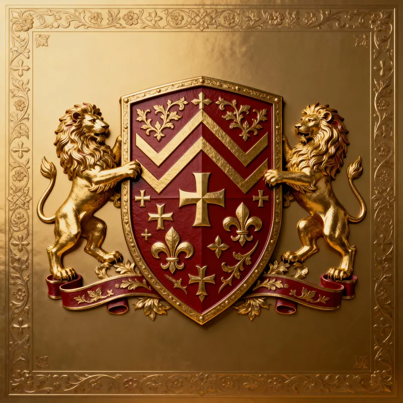 Noble Family Crest with Heraldic Lions & Designs