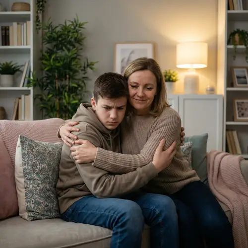 Comforting Hugs: A Mother's Support for Teen Anxiety