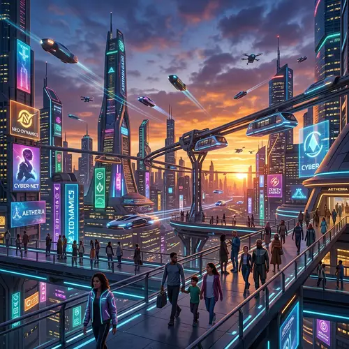 Futuristic High-Tech Cityscape at Dusk