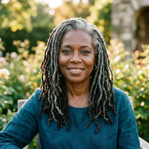 Beautiful Black Woman with Grey and Black Locs