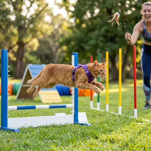 Athletic Cat Showing Agility in Sports Activities
