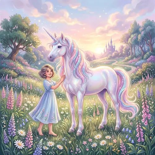 Mythical Unicorn Art in Lush Meadow