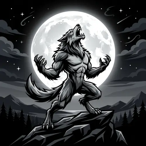 Stunning Werewolf Vector Art - Moonlit Hill Design