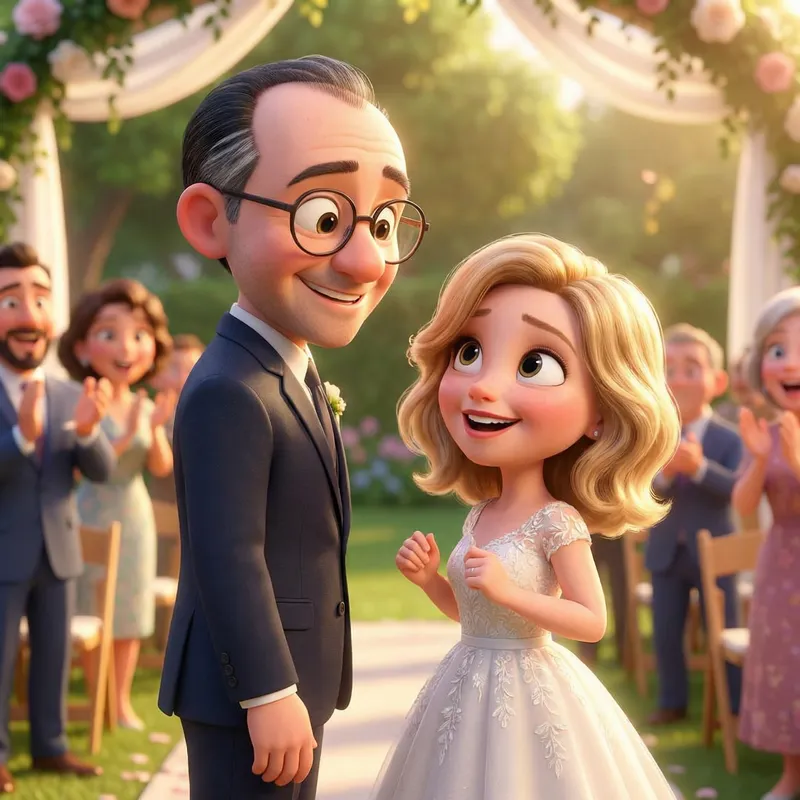 Pixar-Style Wedding Couple Animation