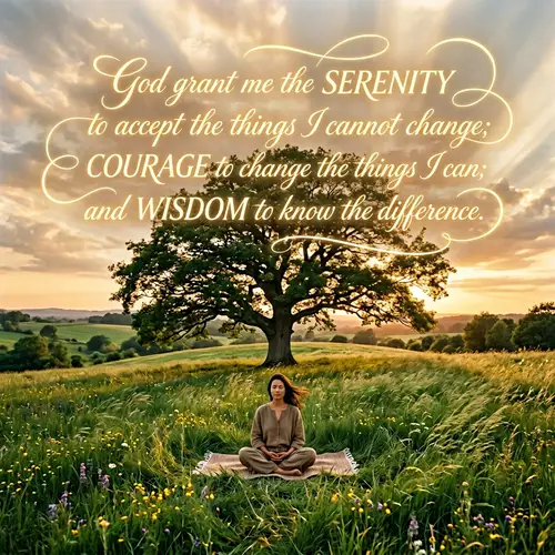 Tranquil Meditation in a Lush Meadow | Serenity Prayer Artwork
