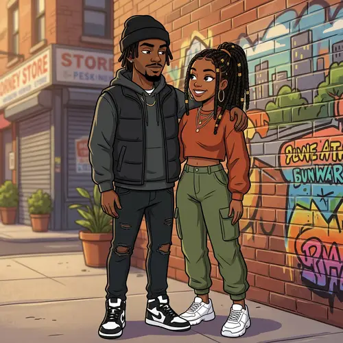 Cartoon Black Gangster & Girlfriend Artwork