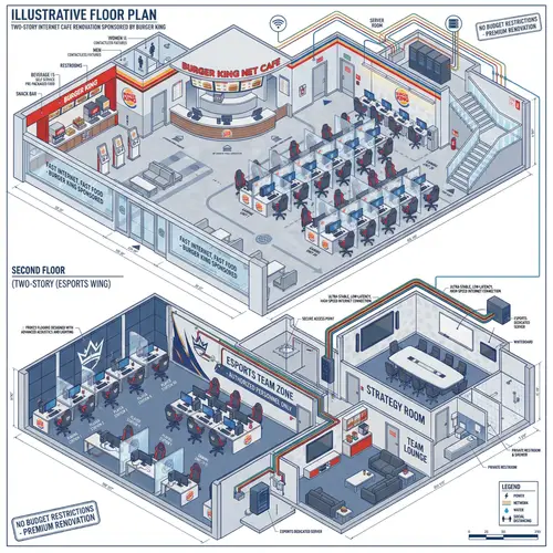 Detailed Two-Story Internet Cafe Floor Plan