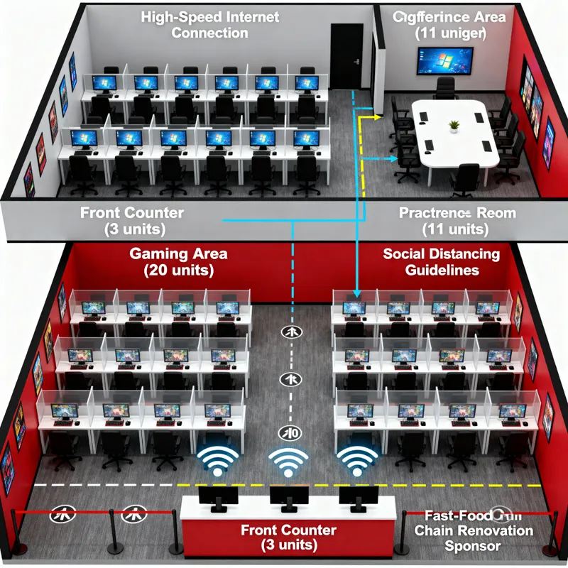 Detailed Two-Story Internet Cafe Floor Plan