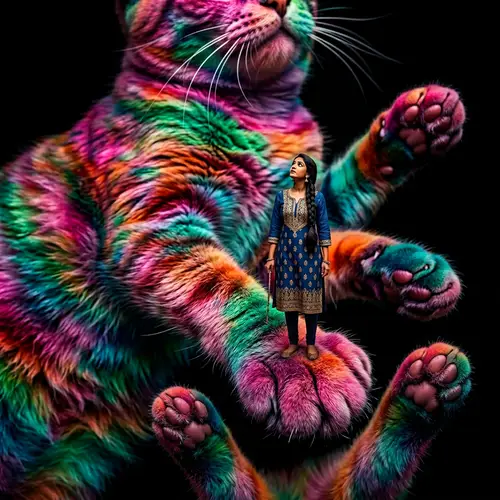 Vibrant Cat and Brave Human: A Unique Perspective