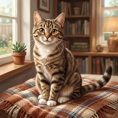 Graceful Domestic Cat Illustration with Bright Eyes and Playful Aura