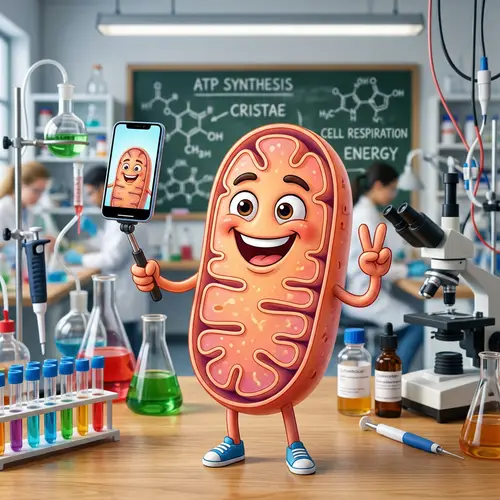 Cheerful Mitochondrion Selfie with Arms and Legs