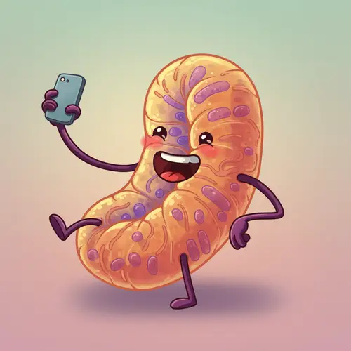 Cheerful Mitochondrion Selfie with Arms and Legs