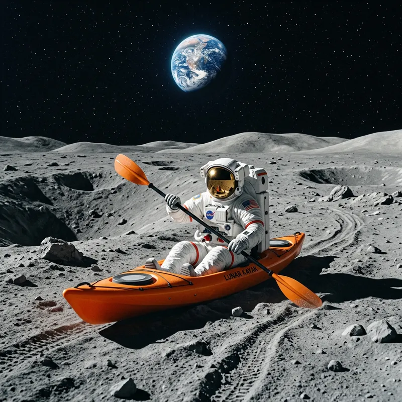 Astronaut Kayaking on the Moon: Adventure in Low-Gravity