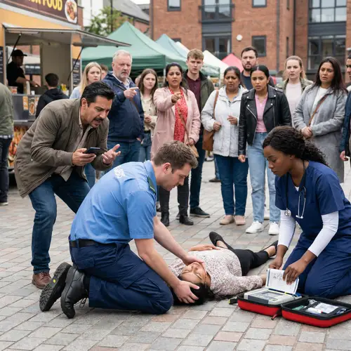 Urgent First Aid Scene in a Public Place