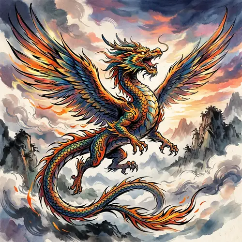 Vibrant Dragon Painting | Asian Brush Style | Fantasy Digital Art