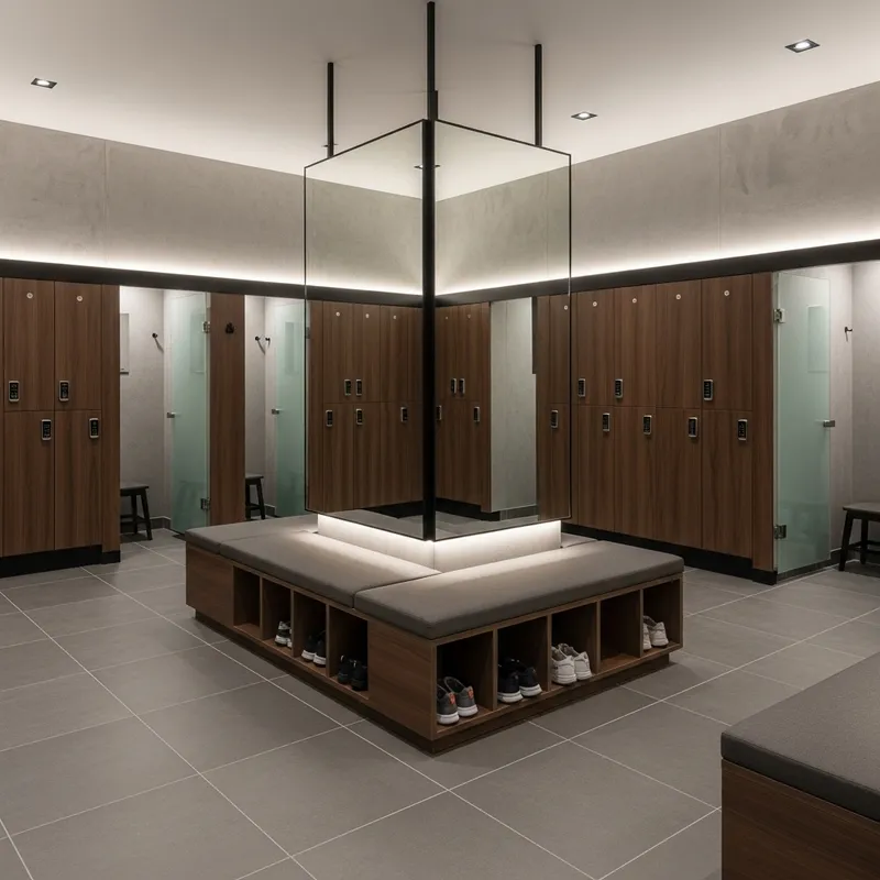 Modern Men's Gym Changing Room Overview
