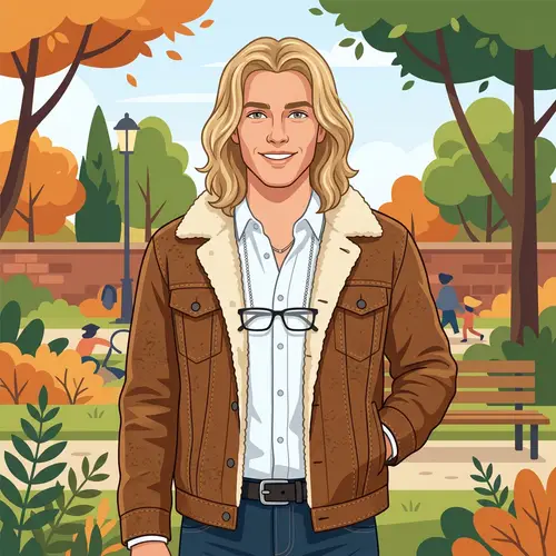 Blonde Man Vector Illustration with Long Hair and Glasses