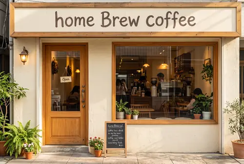 Cozy Cream Coffee Shop with Wood and Glass Decor