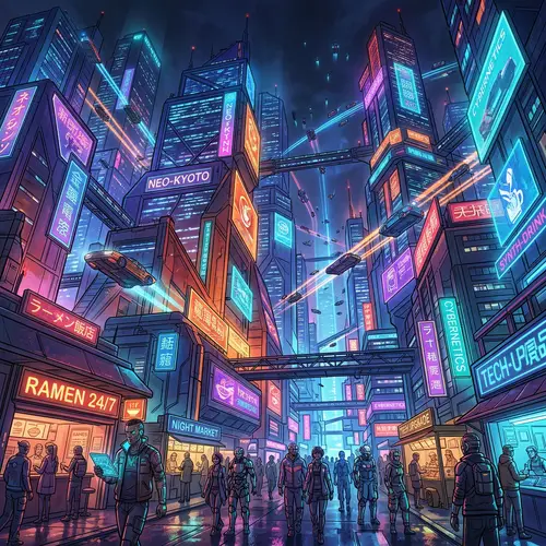 Futuristic Neon Cityscape with Flying Cars | Cyberpunk Art