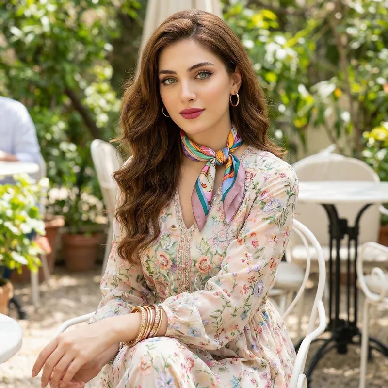 Tatiana: Graceful Woman with Bright Green Eyes and Luxurious Chestnut Hair