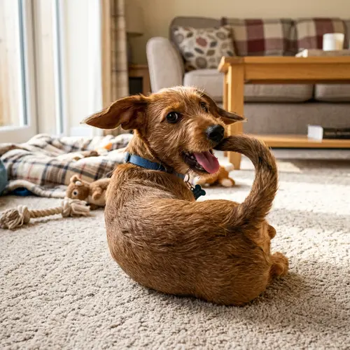 Playful Dachshund Dog Chasing Tail - Cute Pet Moment