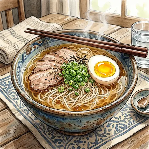 Delicious Bowl of Noodles with Toppings | Food Illustration