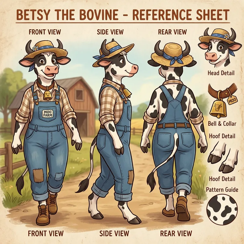 Anthropomorphic Cow Reference Sheet - Detailed Bos Taurus Character Design