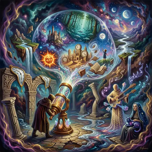 Surrealism Style Image: Transcendent Performance with Magical Telescope