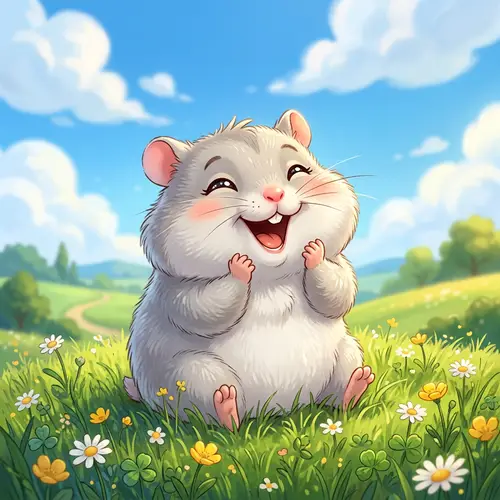 Adorable Animated Hamster in Grey | Blue Sky Background