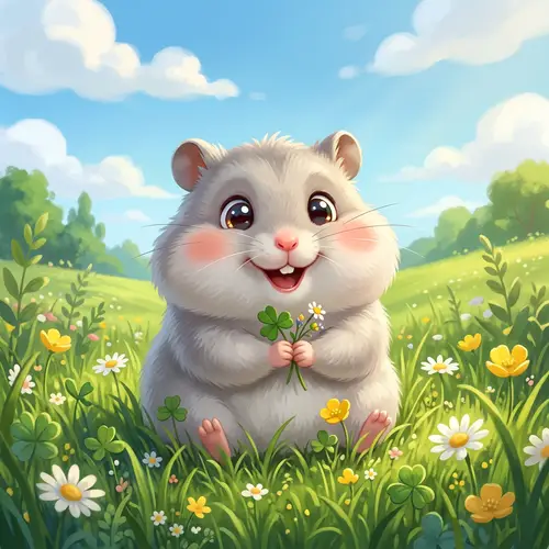 Ultra-Cute Hamster Smiling | Blue Sky & Green Grass Background