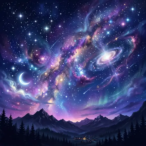Magical Night Sky Painting: Cosmic Energy in Blues & Purples
