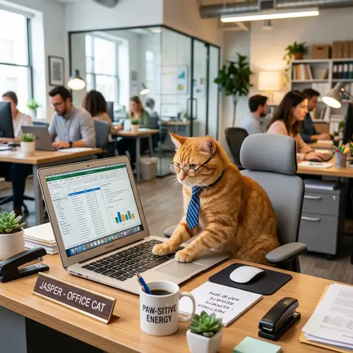 Orange Cat Office Worker: Feline Productivity