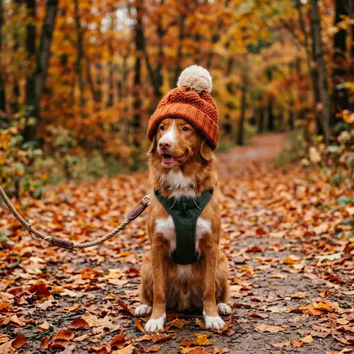 Adorable Autumn Photos with Dog in Knit Cap