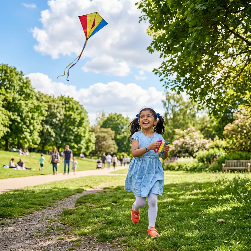 Happy Girl Flying Kite in Pretty Park | Website Name