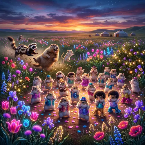 Epic Animal Dance Party in Central Asian Grassland