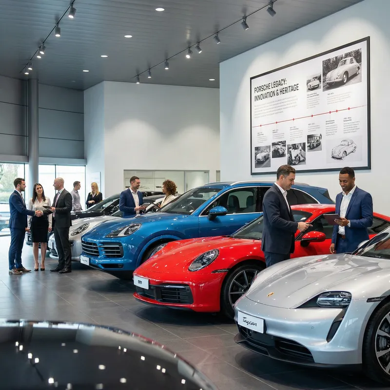 Dynamic Porsche Car Showroom Scene | PowerPoint Slide