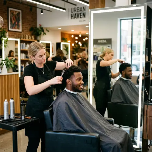 Professional Hair Stylist Crafting Perfect Look for Black Male Client