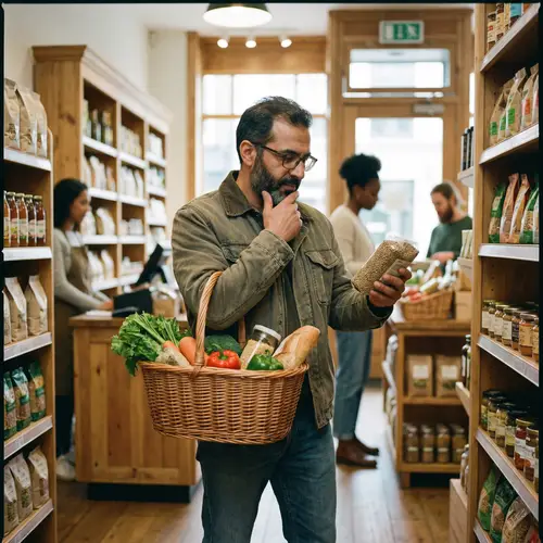 Middle-Eastern Man Shopping: Engaged in Grocery Store