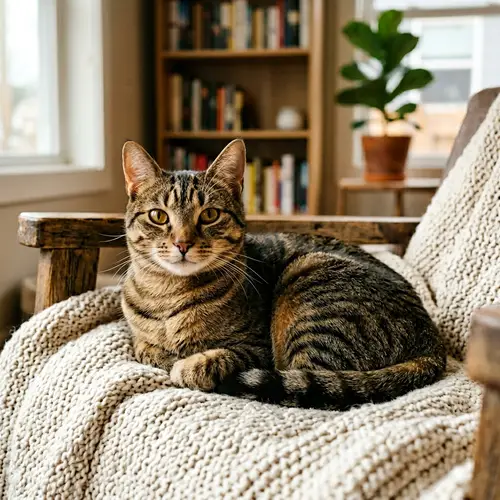 Beautiful Short-Haired Cat with Bright Eyes - Calm and Curious
