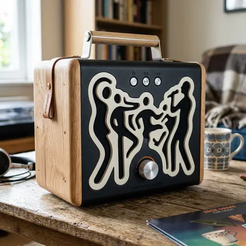 Portable Music Sound Device - Photorealistic Design with Wood and Plastic Panels