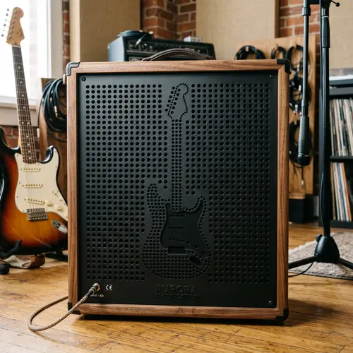 Wooden Guitar Cabinet with Black Plastic Front Panel