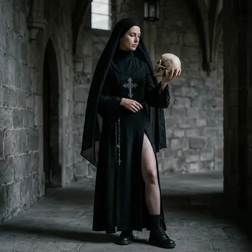 Gothic Nun Halloween Costume with Skull