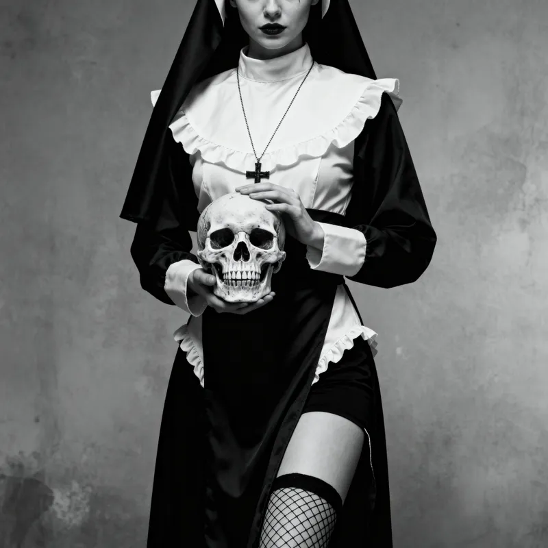 Gothic Nun Halloween Costume with Skull