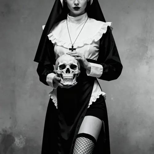 Gothic Nun Halloween Costume with Skull