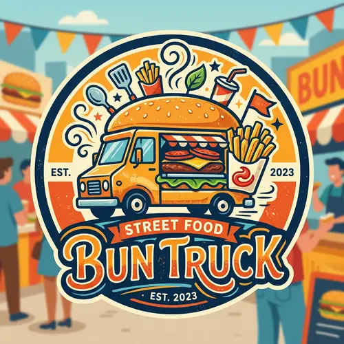 Bun Truck: Burger & Fries Food Truck Logo Design