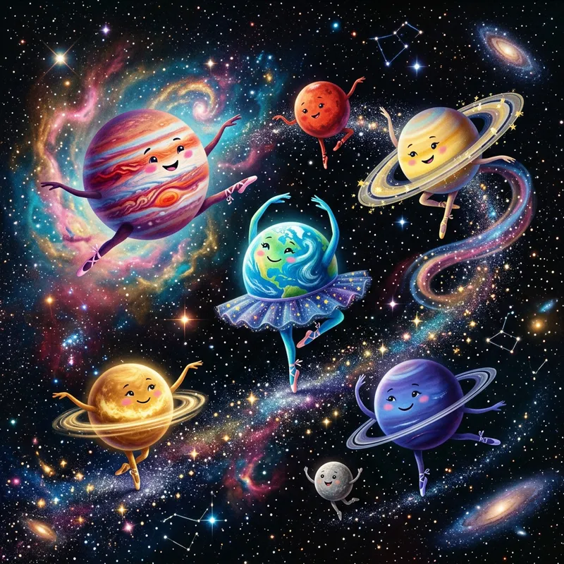 Dancing Planets: Envision the Whimsical Cosmic Ballet