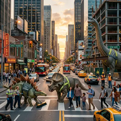 Dinosaurs in Modern Urban Society: Coexisting with Humans
