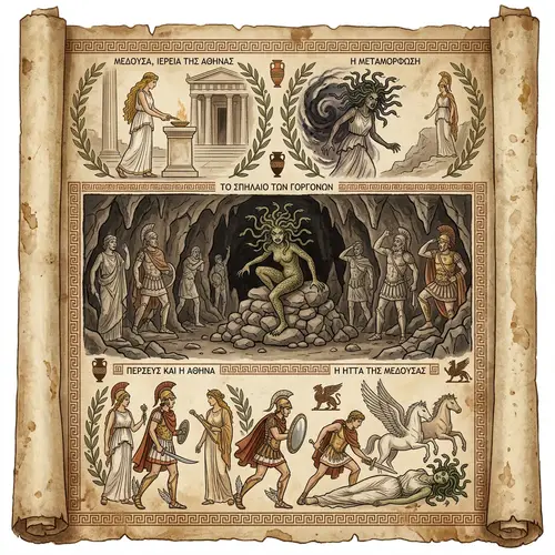 Mythical Tale of Medusa: Ancient Greek Scroll Story