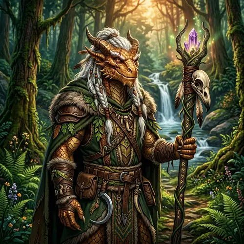 Stunning Brass Dragonborn Druid with Epic Staff