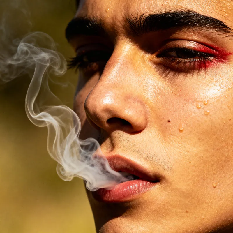 Realistic Close-Up of a Person Smoking